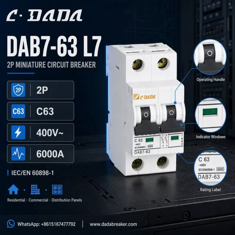 DAB7-63 L7 2P MCB - वितरण पॅनेलसाठी स्पष्ट, संक्षिप्त संरक्षण
